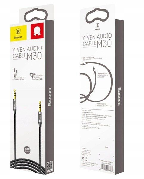 Аудио кабели Baseus Yiven Audio Cable 3.5 Male Audio M30 1M (Silver-Black/Серебристый-Черный) - 10