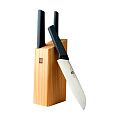 Набор стальных ножей HuoHou 4-Piece Kitchen Knife Set Lite (HU0059) (3 ножа  подставка из сосны) (Black) RU - фото
