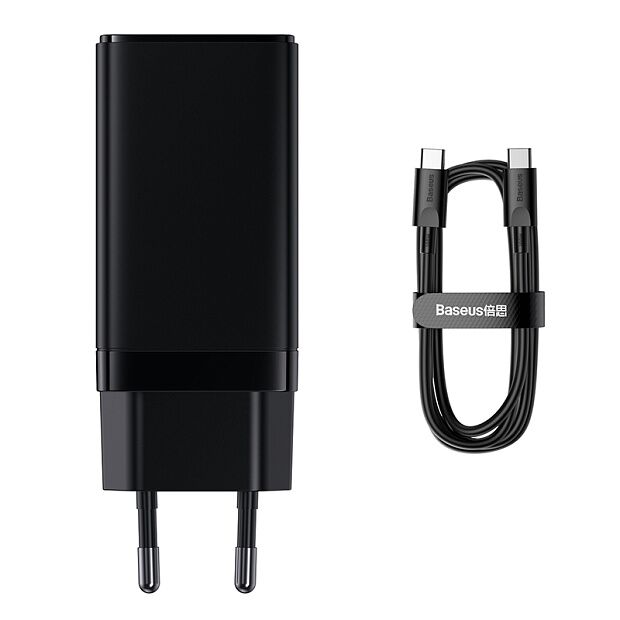 Зарядное устройство BASEUS GaN3 Pro USB2USB-C  Кабель Type-C-Type-C, 3A, 65W, черный, с кабелем - 1