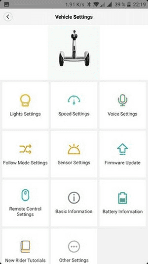 Внешний вид основного меню для управления гироскутером Xiaomi Ninebot Mini Plus